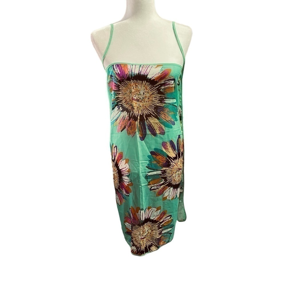 Green Sheer Sunflowers, Floral Wrap around Summer Beachy Coverup - No Size Tag